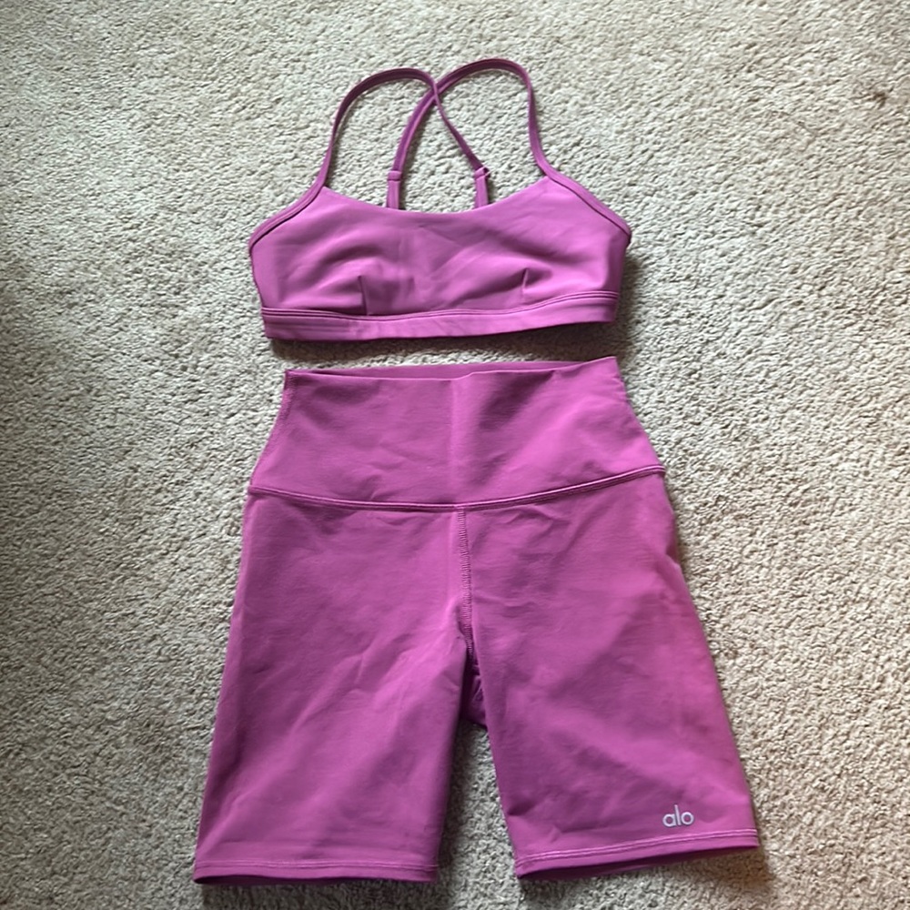 Matching Alo Sports bra and shorts set